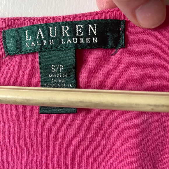 Lauren Ralph Lauren Pink V-Neck Top 1/2 Sleeve Knit Shirt Womens tee prep preppy - Picture 3 of 6
